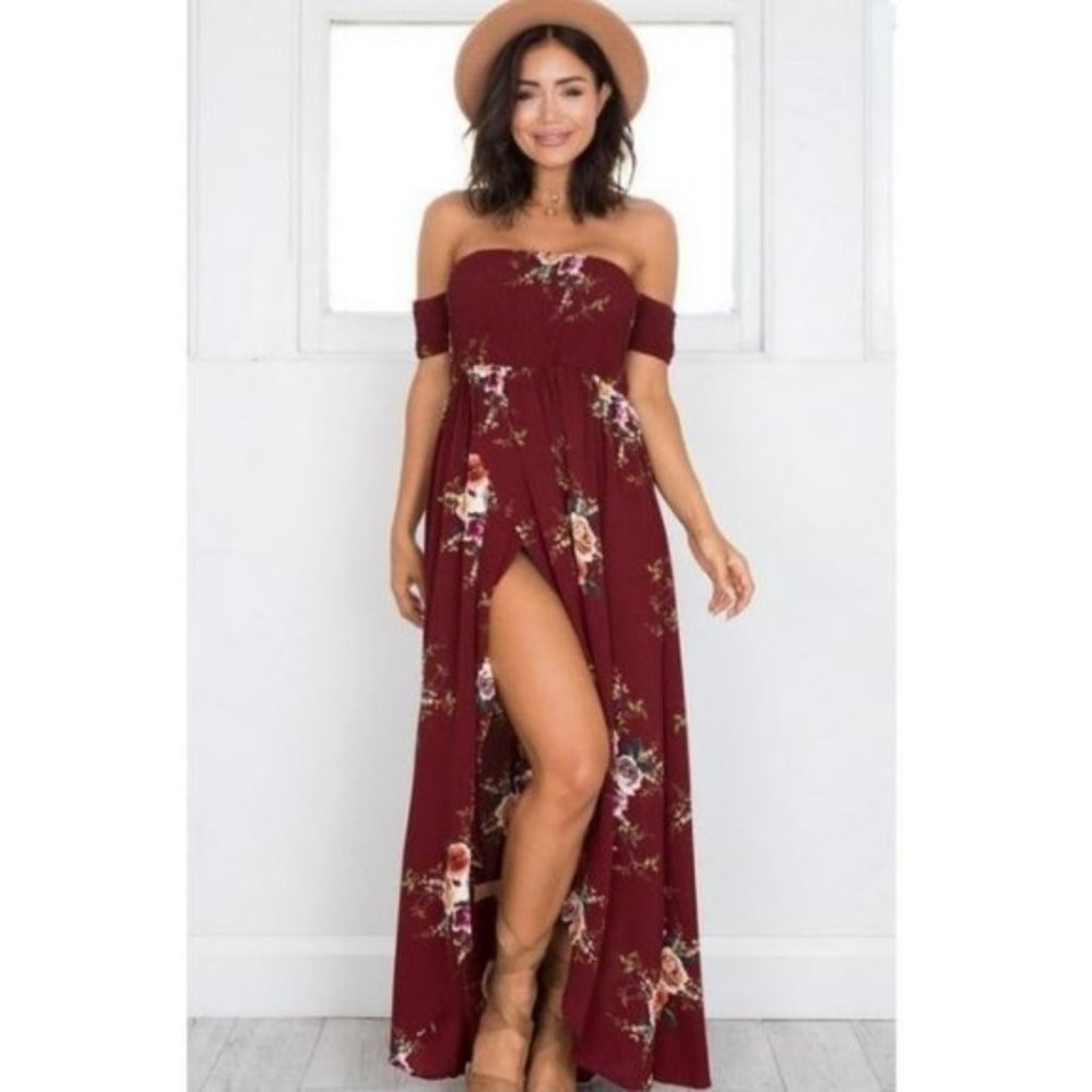 Wine Colored Off shoulder beach dress
